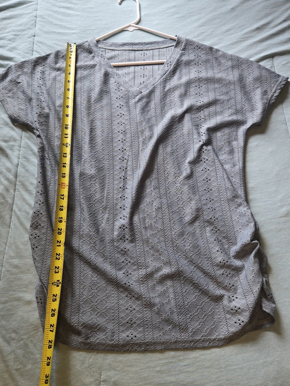 Women’s Eyelet V-Neck Top - Light Teal Fits Like LARGE
